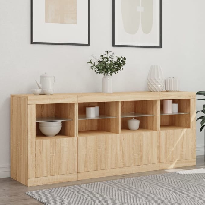 vidaXL - Dressoir - met - LED-verlichting - 163x37x67 - cm - sonoma - eikenkleurig