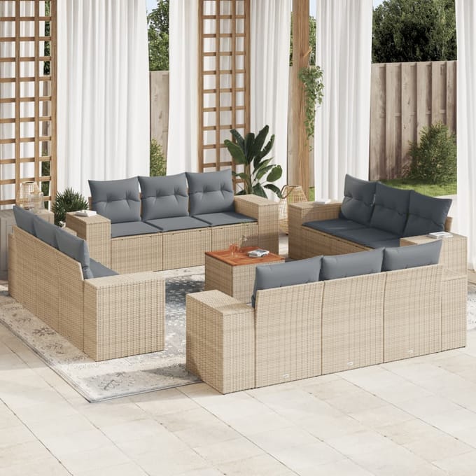 vidaXL - 13-delige - Loungeset - met - kussens - poly - rattan - beige