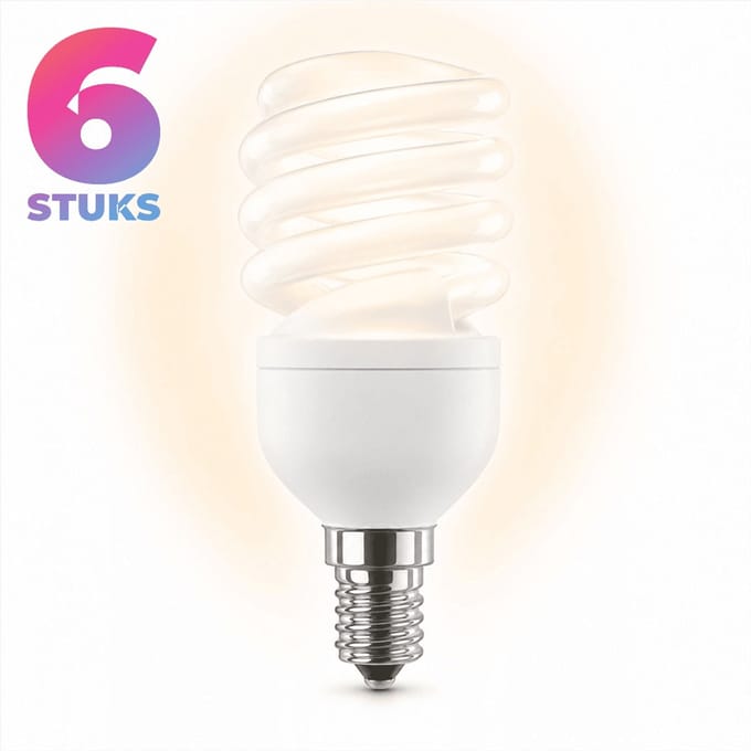 6x Spiraal Spaarlamp E14 - 13W - Daglicht (6400K) - 650 lm - 10 jaar - Niet Dimbaar