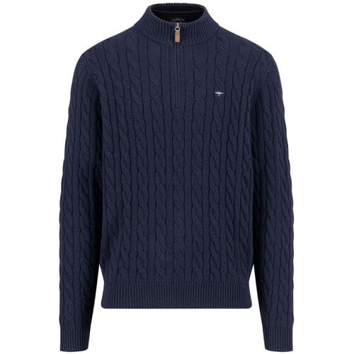 Fynch-Hatton Trui Troyer Zip Cable Knit Supersoft Cotton Navy / male