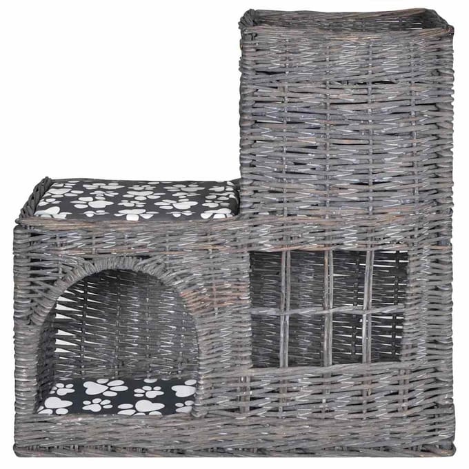 vidaXL - Kattenbed/huis/kasteel - met - kussen - wilgen