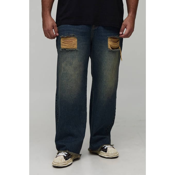 Plus gescheurde ruwe zoom stonewash jeans met losse pasvorm | Size 44