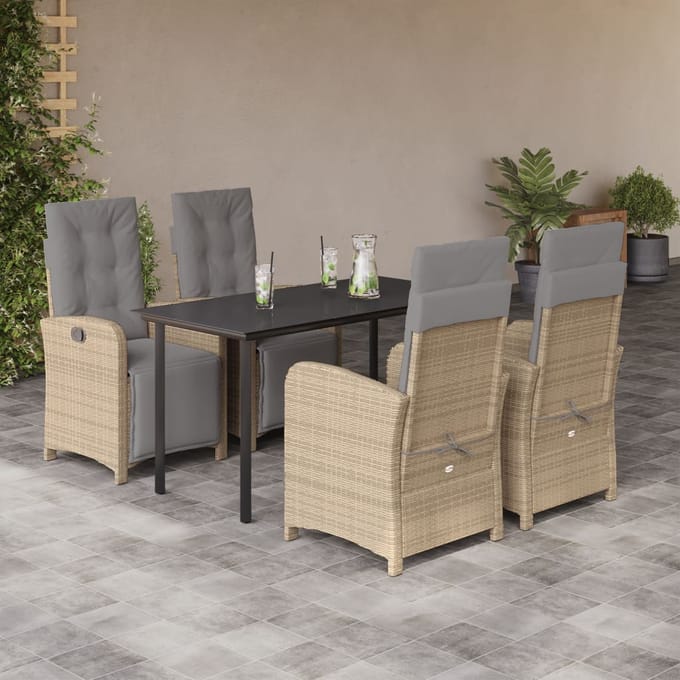 vidaXL - 5-delige - Tuinset - met - kussens - poly - rattan - beige