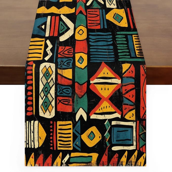 Chemin de table en lin Bohème Natif Occidental Aztec Écharpes de commode Décorations de fête de ferme Table de cuisine Salle à manger Chemin de table 150x33cm black