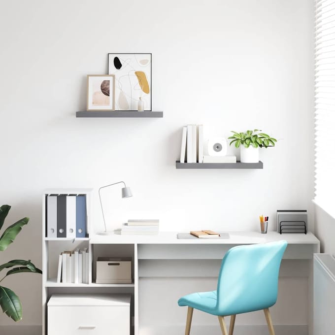 vidaXL - Wandschappen - zwevend - 2 - st - 60x23,5x3,8 - cm - MDF - grijs