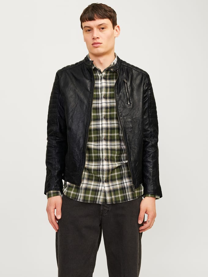Jack & Jones - Heren Jas zomer Richard Leather Jacket - Zwart - Maat S