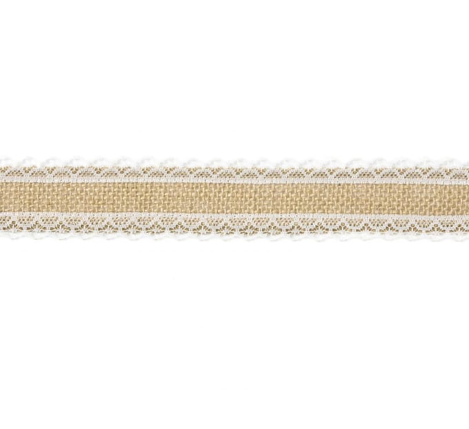 PARTYDECO - Natuurlijk jute lint met kanten rand 4 cm x 5 m voor rustieke bruiloft
