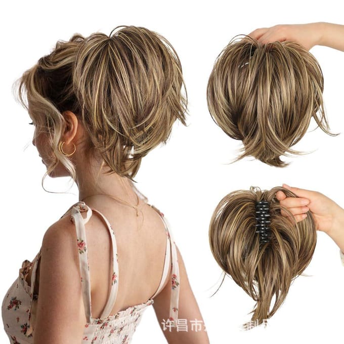 Chignon synthétique à pince DIY queue de cheval moelleuse extensions de cheveux postiche chignon faux cheveux noirs blonds naturels perruque 86H10 beige