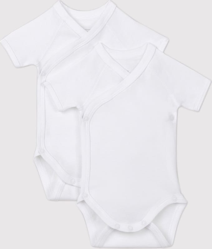 Petit Bateau Set van 2 effen katoenen body's met korte mouwen Unisex Rompertje - Wit