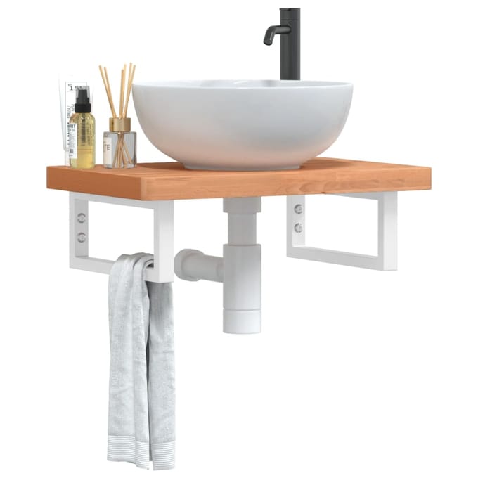 vidaXL - Badkamer - wandschap - staal - en - massief - beukenhout