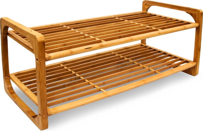 schoenenrek bamboe - 2 laags - 33 x 75 x 33 cm - voor 6 paar - stapelbaar