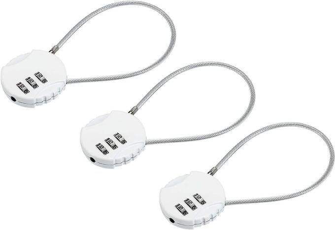 Klein Combinatieslot 7,8 Inch - 3 Pack 3 Digit Hangslot voor Bagage, Gym Locker en Toolbox, Wit