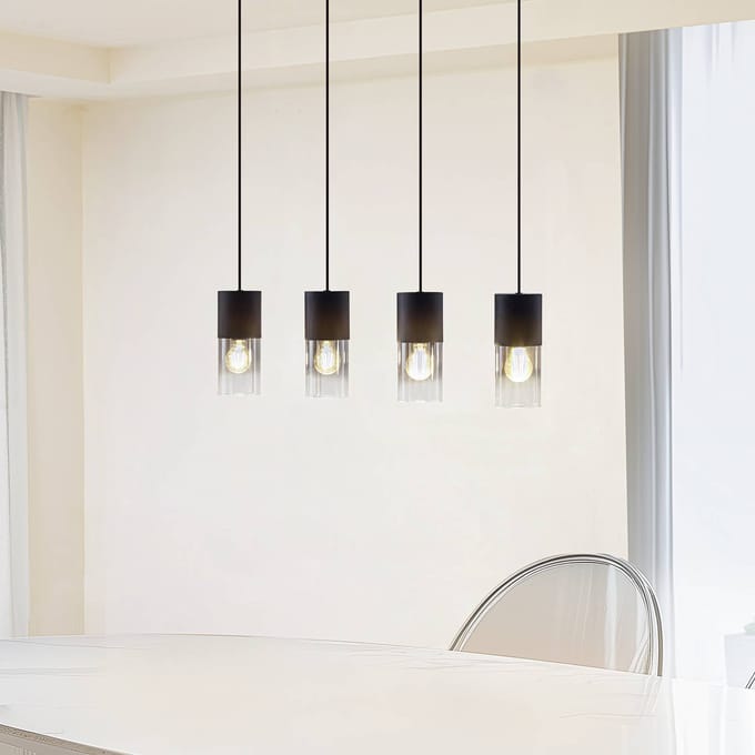 Lindby - hanglamp - 4lichts - Glas, aluminium - H: 24 cm - E27 - rookgrijs, zwart