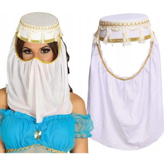 Chapeau Couvre-chef Princesse Arabe Danseuse du Ventre Cheikh Bal white
