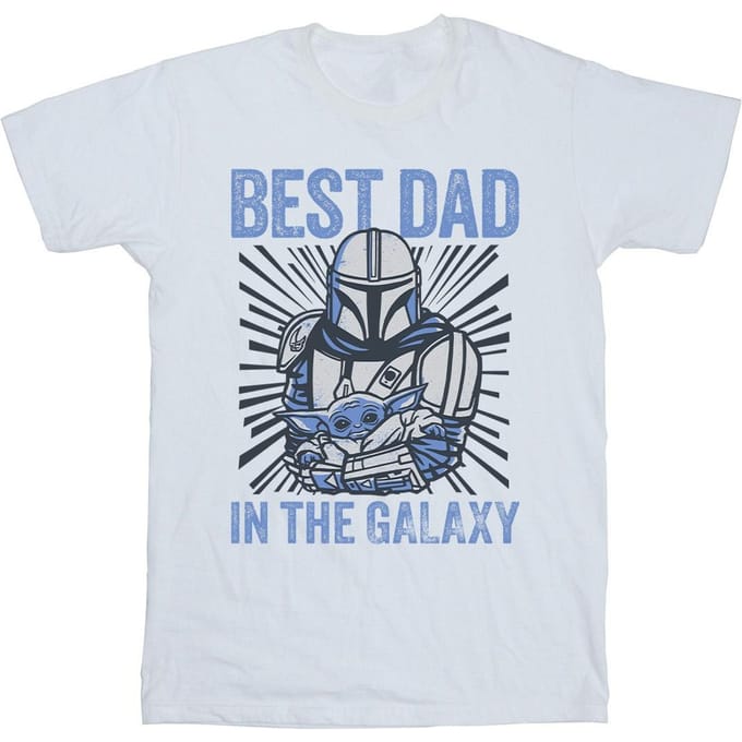Star Wars Mandalorian Best Dad Galaxy T-shirt Heren (Wit)