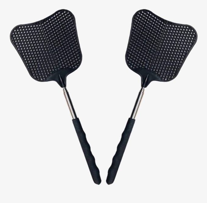 Vliegenvanger Set van 2 – Uitschuifbaar & Ergonomisch – Stevig Kunststof plastic – Zwart