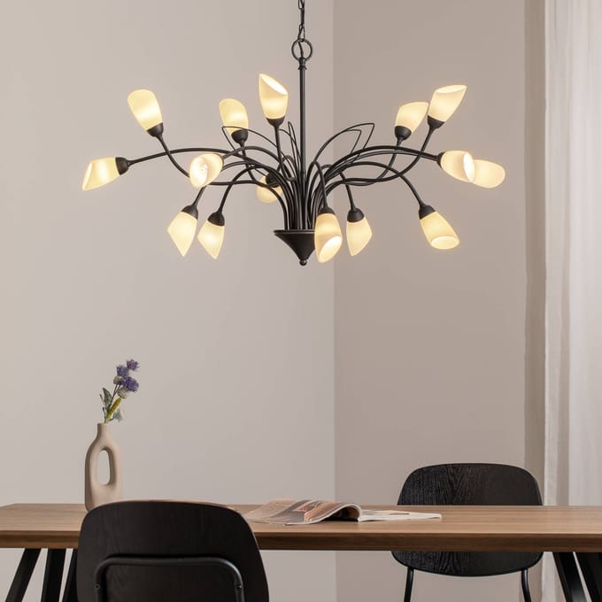 Jupiter Hanglamp Gloriosa, glas, zwart, 15 lampjes