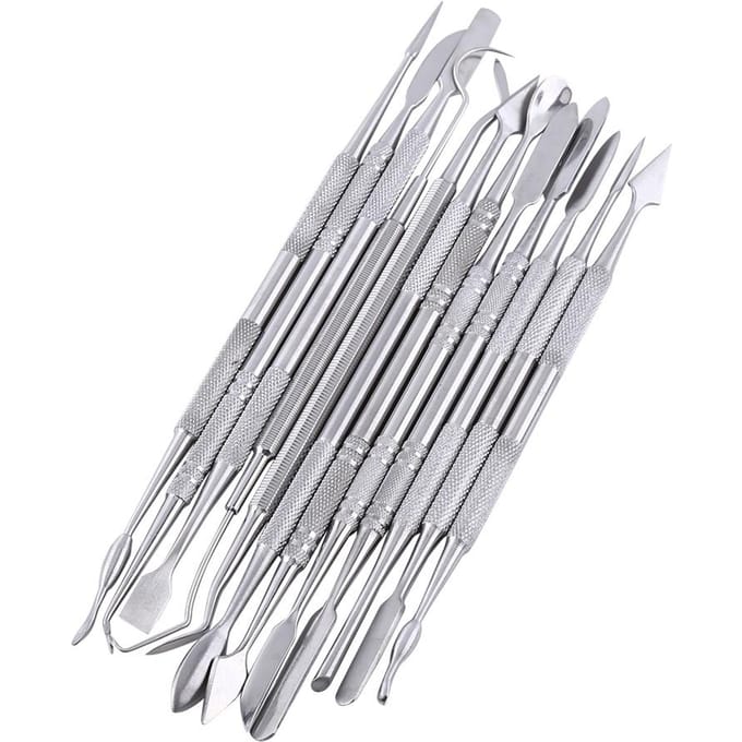 Kit de 12 outils de sculpture de cire double face en acier inoxydable pour décoration, bijouterie, laboratoire dentaire white