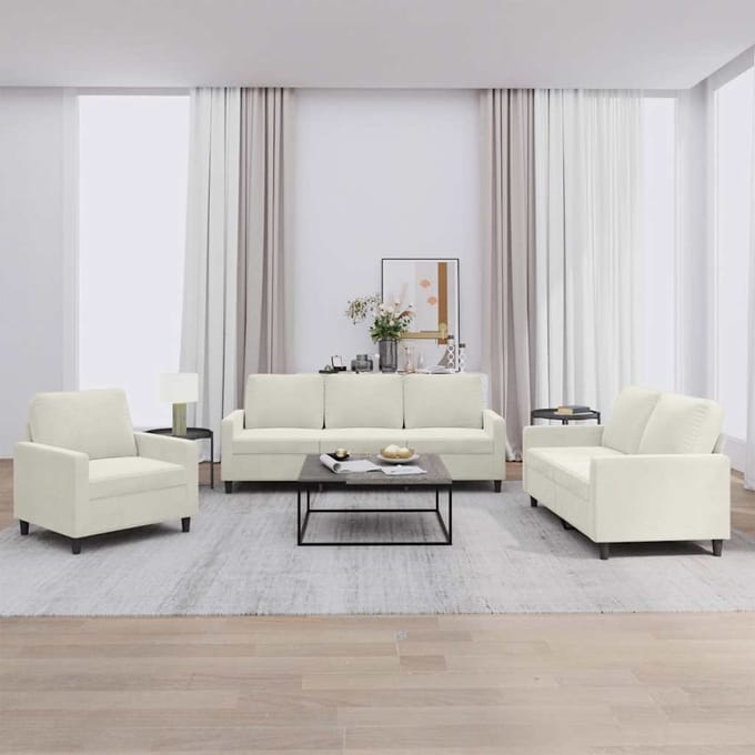 vidaXL - 3-delige - Loungeset - met - kussens - fluweel - crèmekleurig