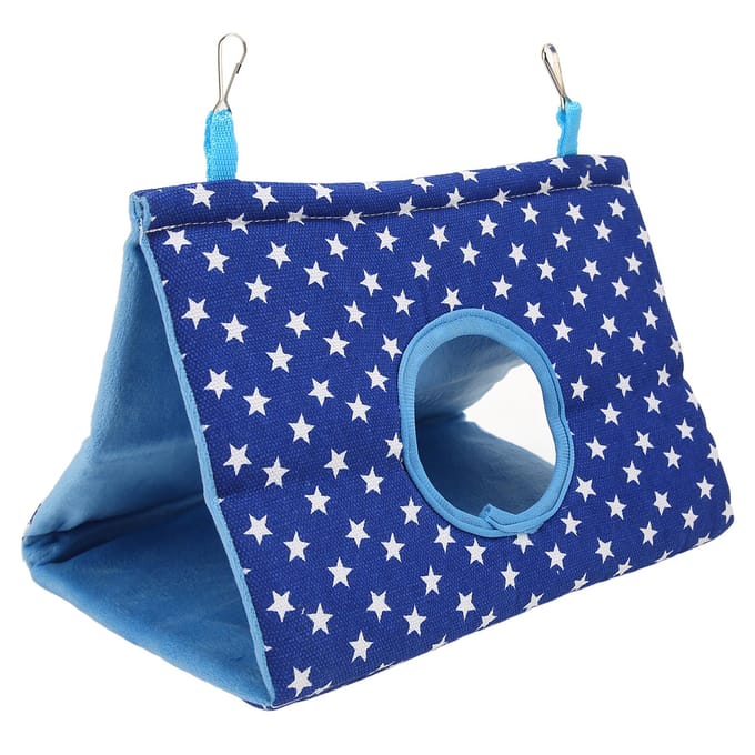 Tente suspendue pour oiseaux, lit triangulaire chaud et confortable pour perroquets, avec crochets, pour perruches ondulées, perruches ondulées, taille M, bleu étoile M blue