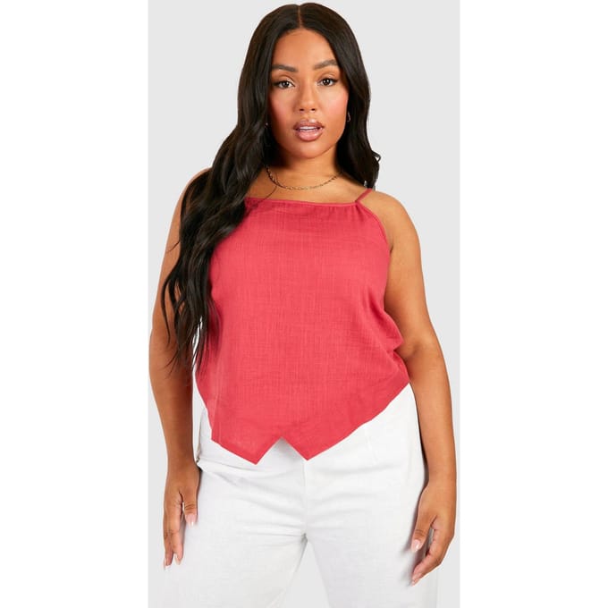 boohoo Dames Plus Cotton Asymmetrische Cami | Bessen | Maat: 50
