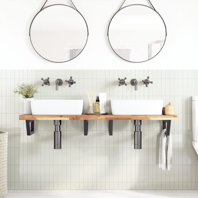 vidaXL - Badkamer - wandschap - staal - en - massief - acaciahout