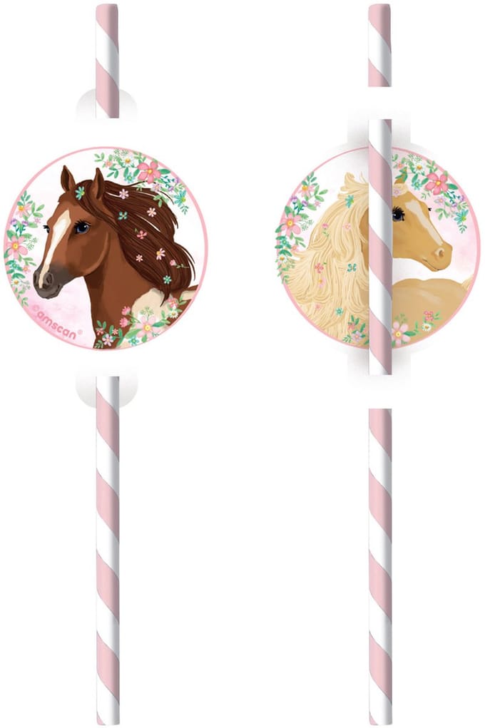 RIETHMULLER - 8 Kartonnen rietjes met mooi paardenmedaillon, paardenthema