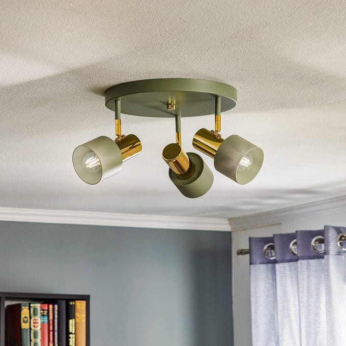 Argon Plafondspot Destin, 3-lamps groen/messing