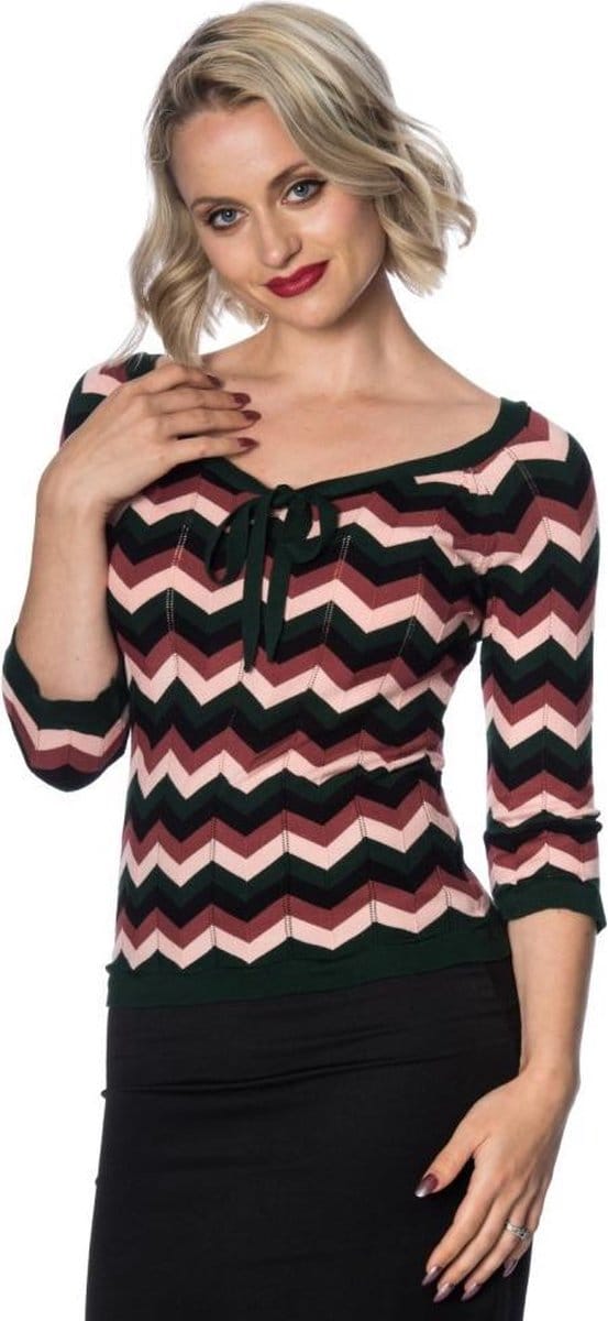 Dancing Days - ZOOEY ZIG ZAG BOW FRONT Gebreide trui - M - Groen/Roze