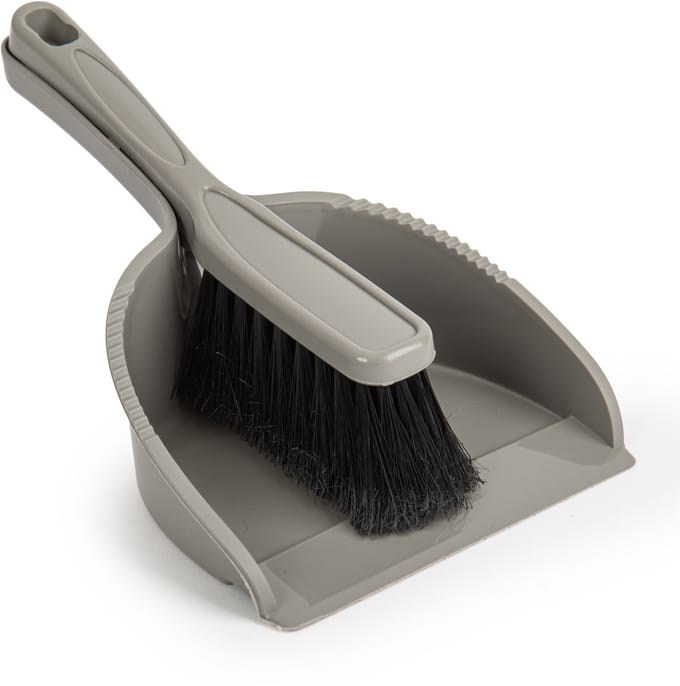 Plasticforte Stoffer en blik set - Small Size - grijs - zachte borstel - kunststof - 24 x 17 cm