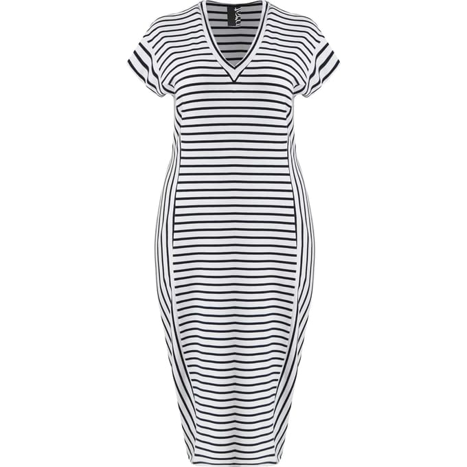 Gestreepte V-hals midi jurk dames Mat Fashion