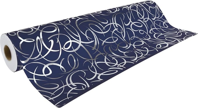 Luxe cadeaupapier rol zilver arabesque blauwe achtergrond inpakpapier