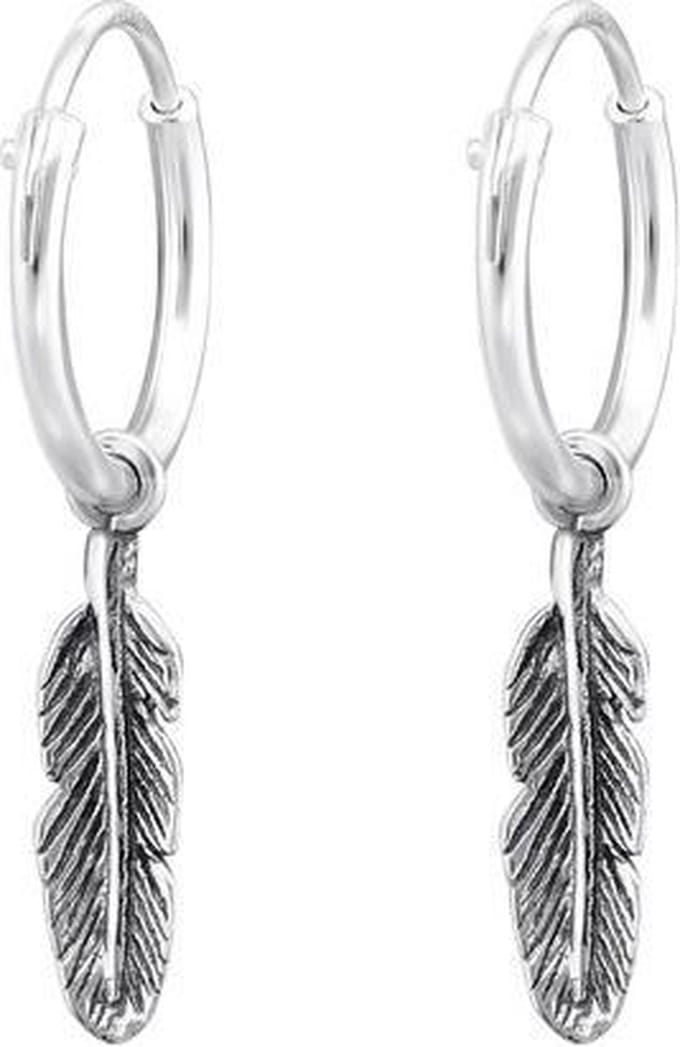 Amanto Oorbellen Caden - 925 Zilver Geoxideerd - Veer - 3x24mm
