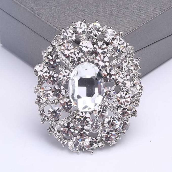 Prachtige grote kristal strass luxe glazen broche High-end kledingaccessoires broche gray