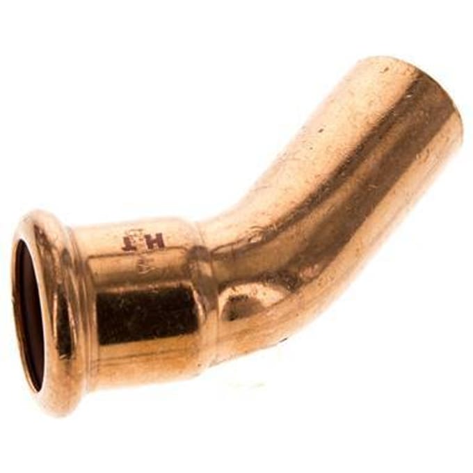 45 graden L-Perskoppeling - 22mm Persmof & 22mm Buiseinde - Koperlegering
