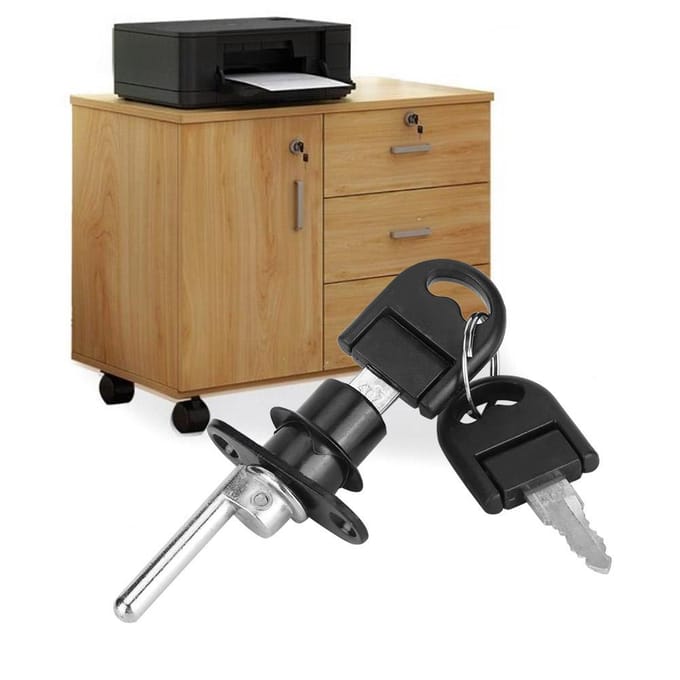 2 Pièces Serrure de Meuble Tiroir Armoire Classeur avec Clés Sécurité de Bureau (Tête 19mm Noir) black