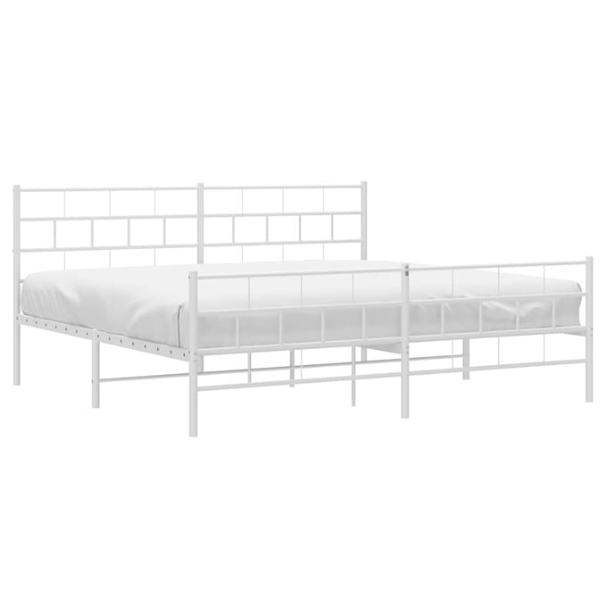 vidaXL - Bedframe - met - hoofd- - en - voeteneinde - metaal - wit - 193x203 - cm