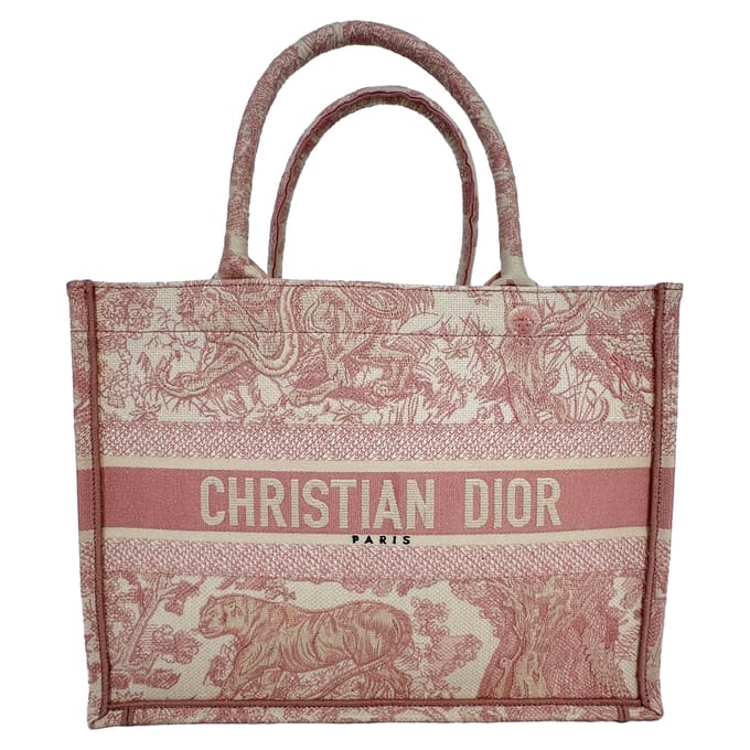 Dior Medium Book Tote Toile de Jouy geborduurde tas in roze canvas