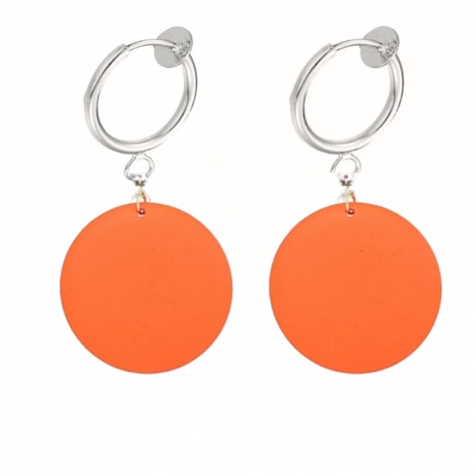 Klem Oorbellen - Oranje Hout - Rond - 2 cm