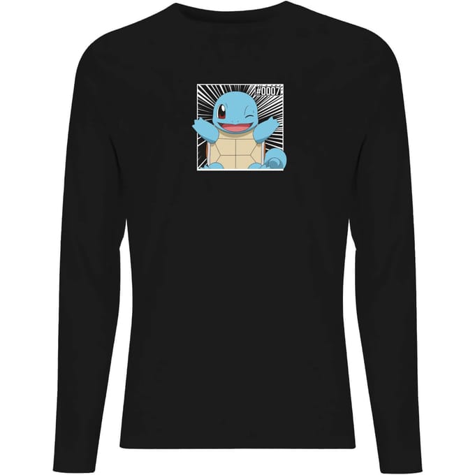 Pokémon Pokédex Squirtle #0007 Men's Long Sleeve T-Shirt - Black - M