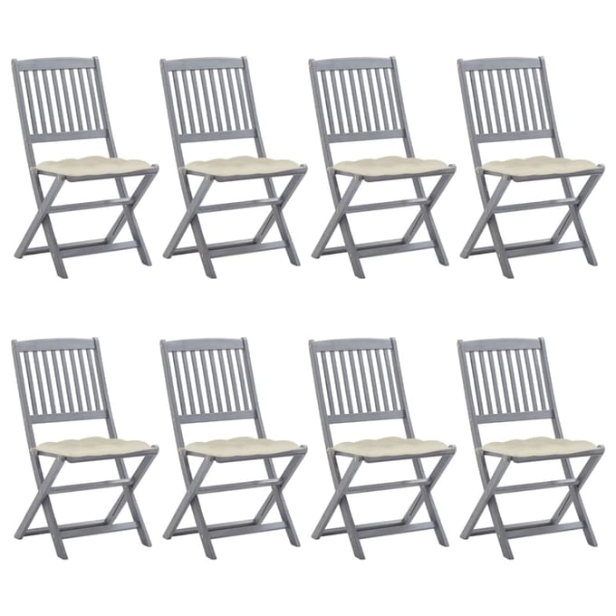 vidaXL - Inklapbare - stoelen - 8 - st - met - kussens - massief - acaciahout