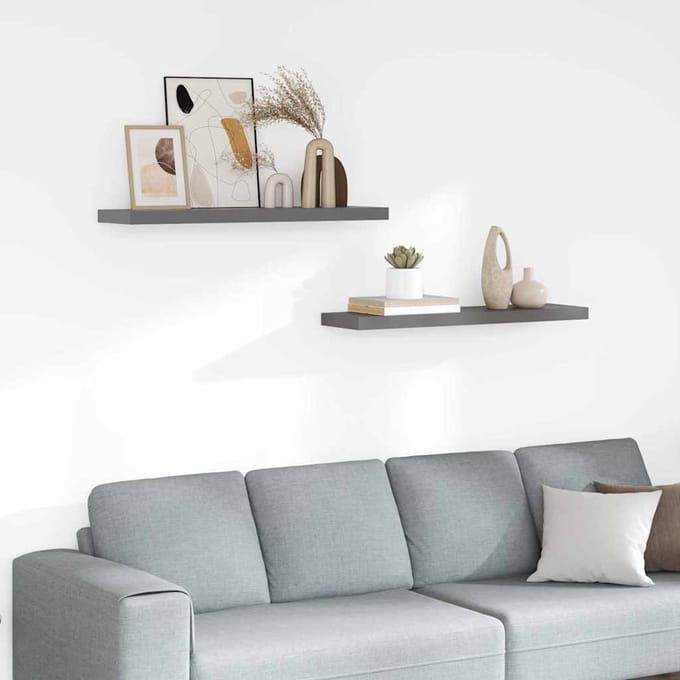 vidaXL - Wandschappen - zwevend - 2 - st - 90x23,5x3,8 - cm - MDF - hoogglans - grijs