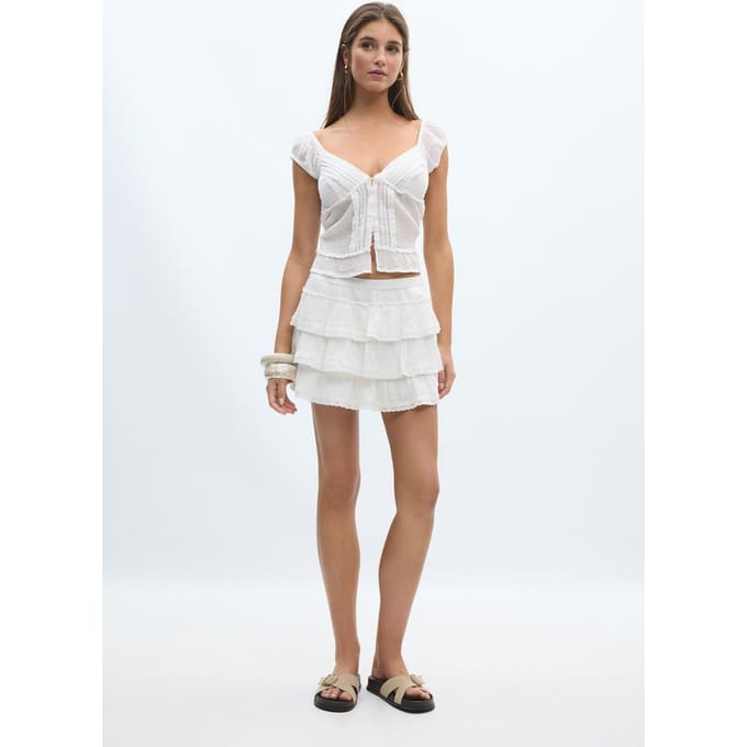 Stradivarius Broekrok van bambula met volants  Ecru M