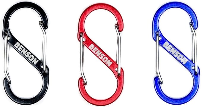 Benson Dubbele karabijnhaak set - 22 x 50 mm - Zwart, rood en blauw - 3 stuks