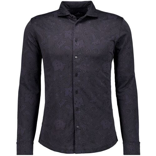 Ragman Overhemd Subtle Jacquard Paisley Pattern Soft Knit Zwart / male