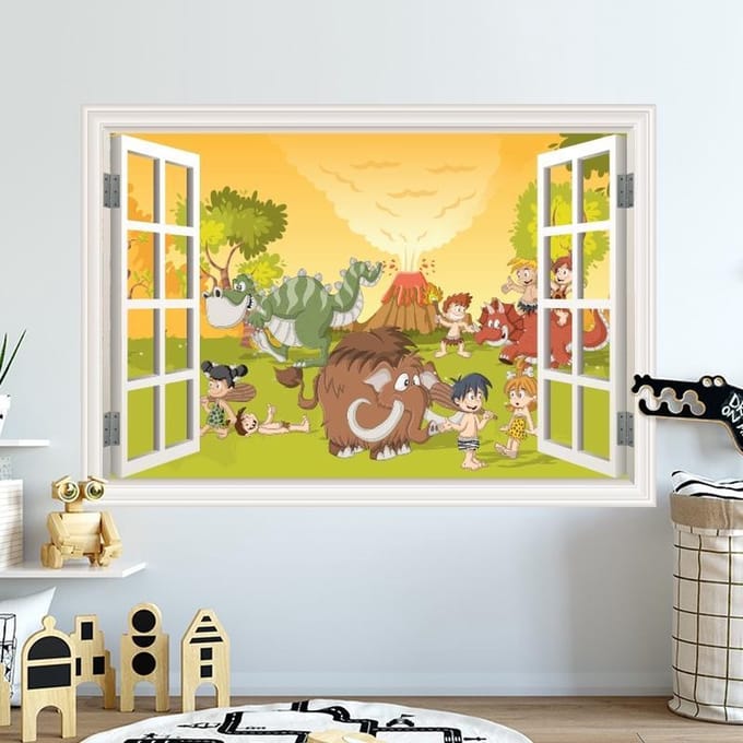 Muursticker raam uitzicht Madagascar kinderkamer
