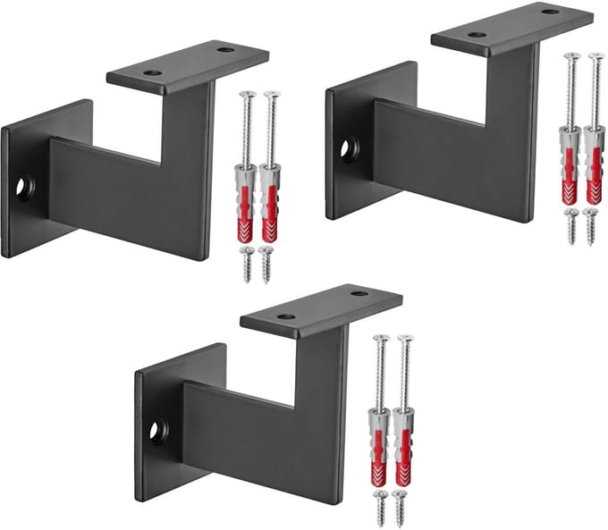 3 x leuningbevestiging, staal, zwart, plat, 90°, 63x81x78 mm