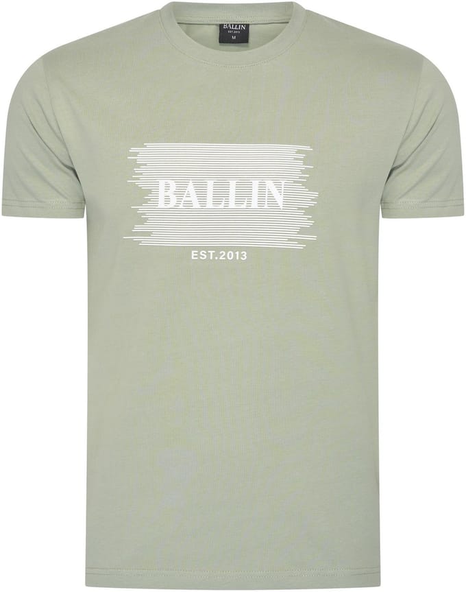 Heren Tee SS met Ballin Est. 2013 Placket Shirt Print - Groen - Maat M