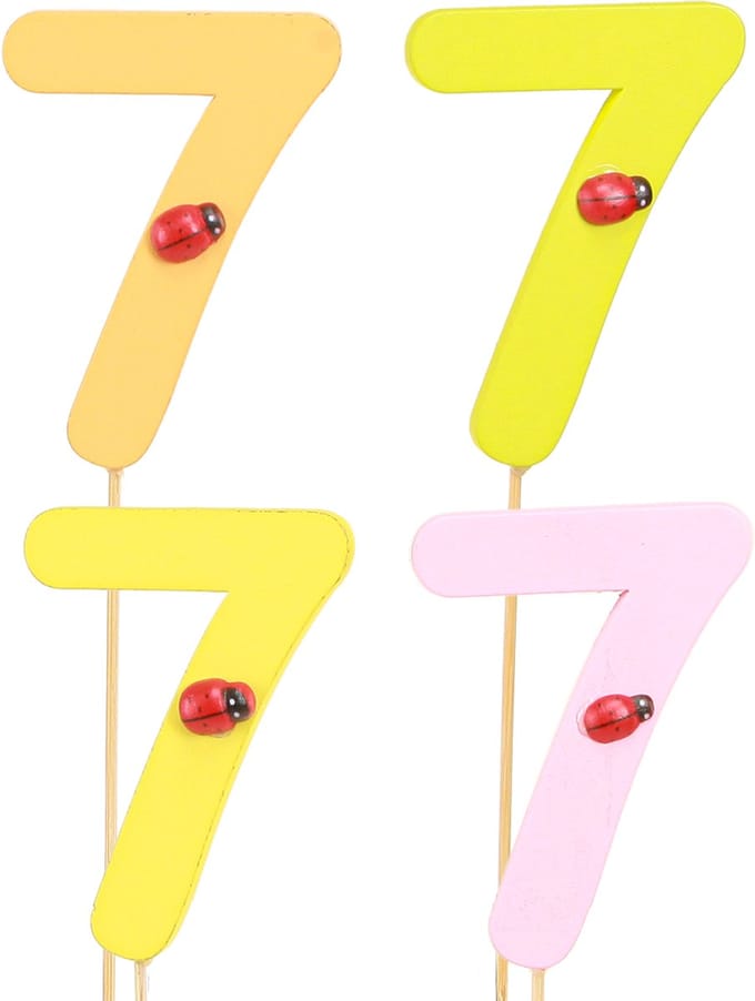 Jubileumnummer "7" op de stick Kleurrijke cijferpluggen 7,5 cm 16 stuk