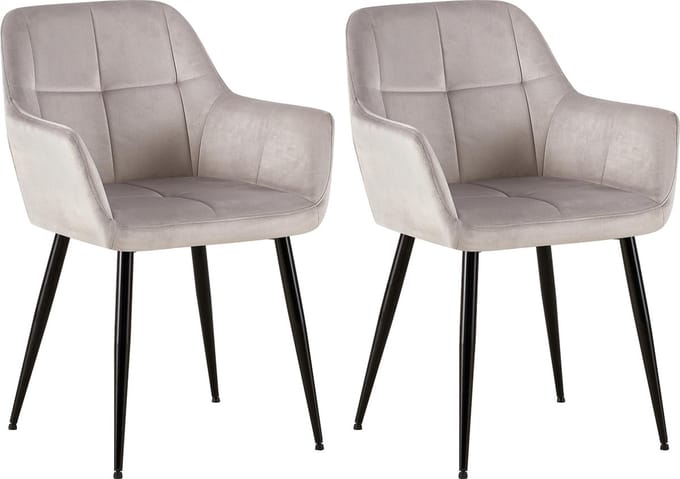 CLP Emia Set van 2 eetkamerstoelen - Met armleuning - Velvet - licht grijs